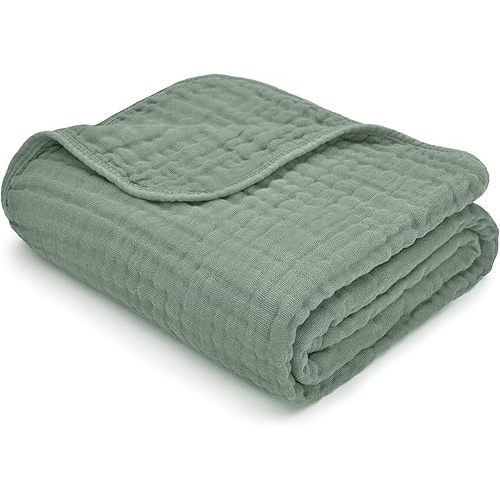Comfy Cubs Muslin Baby Blanket - Soft, Lightweight, 6-Layer Cotton Swaddle Blankets for Newborns, Infants & Toddlers - 40" x 40" Large, Breathable & Versatile for Sleeping & Tummy Time - Fern