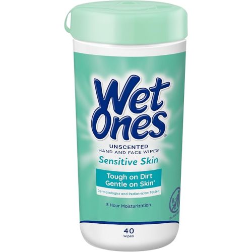 Wet Ones Hand and Face Wipes, Unscented | Wet Ones Sensitive Skin Wipes for Hands and Face, 40 ct. Canister