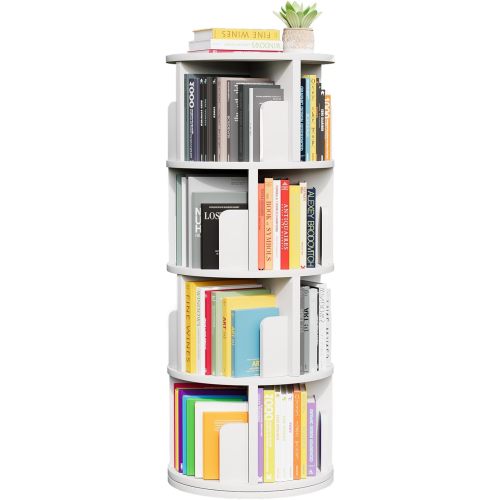 oneinmil Rotating Bookshelf, 360° Rotating Bookcase for Small Space, Corner Bookcase for Bedroom, Living Room, Study Room, 4 Tier, White