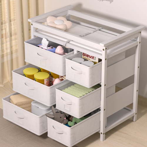 YUFU Baby Changing Table Diaper Changing Station with 6 Fabric Drawers Changing Pad, White