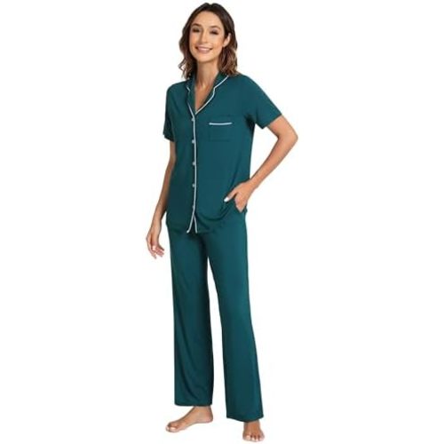 WiWi Viscose from Bamboo Women's Pajamas Set Super Soft Button Down Top and Pants Sleepwear Cooling Pjs S-3X