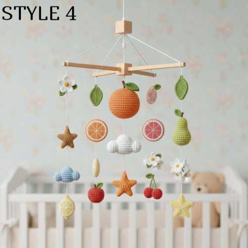 Handmade Crochet Baby Mobile with Fruit Orange Lemon Pear Cherry Apple Flowers Cloud Star Nursery Decor Crib: Style 4