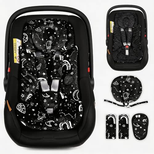 Infant Car Seat Insert with Removable Baby Head Support, Pea Pod Soft & Breathable Baby Car Seat Cushion with Minky Dot Backing, Universal Newborn Carseat Insert Fit for Stroller, Baby Swing, Bouncer