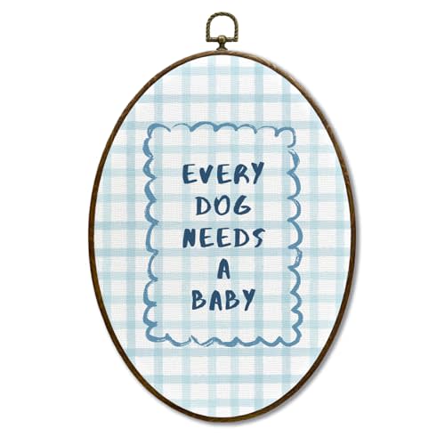 XINCEYWJ Every Dog Needs A Baby Nursery Oval Framed Wall Art, Baby Shower Decor, Pregnancy Announcement Babe Gender Reveal Shower Framed Wall Hanging Decor for Newborn Bedroom Playroom, 11x8.5 Inch