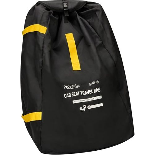 ProFaster Car Seat Travel Bag Backpack for Air Travel - Karfast Universal Infant Carseat Gate Check Bag Cover for Airplane, Foldable with Pouch, Yellow