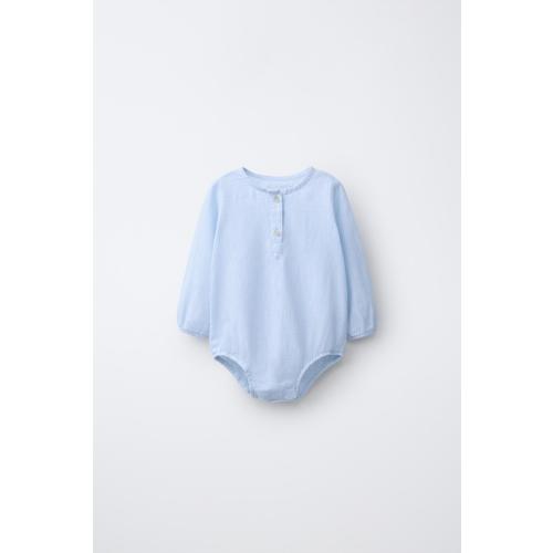 COTTON AND LINEN BLEND BODYSUIT - Blue | ZARA United States