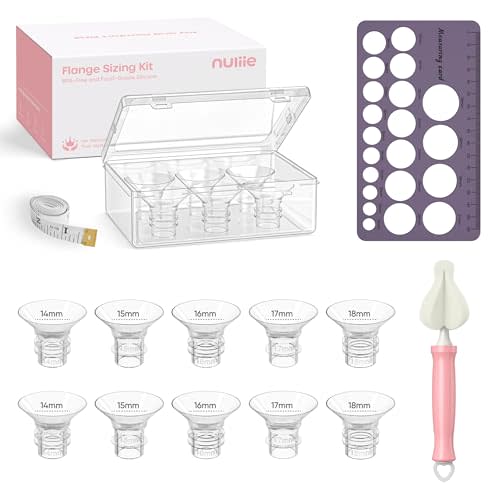 Nuliie 5-in-1 Flange Sizing Kit 14/15/16/17/18mm for 24mm Flange/Shield of Most Pumps, 10PCS Silicone Flange Inserts to Boost Pumping Efficiency & Comfort, BPA-Free Pump Essential for Moms