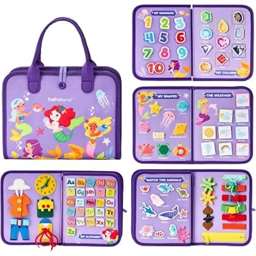 hahaland Busy Board Montessori Toys - 3 Year Old Girl Gifts Bithday Gift Ideas 3rd - 8 in 1 Preschool Learning Activities - Educational Toys Little Girls Age 3 Travel Busy Book for Airplane Car Rides