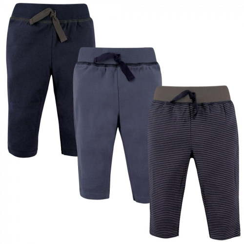 Hudson Baby Infant and Toddler Boy Cotton Pants 3pk, Charcoal Stripe, 6-9 Months