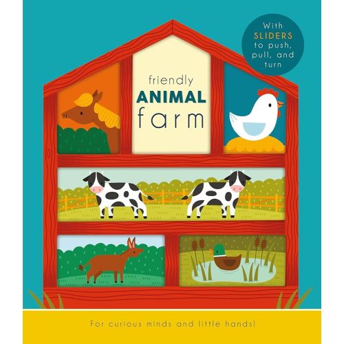 Friendly Animal Farm (Happy Fox Books) Interactive Board Book for Kids Ages 3-6 - Meet Farm Animals like Horses, Sheep, Chickens, Llamas, and More, with Sliders to Make Them Move