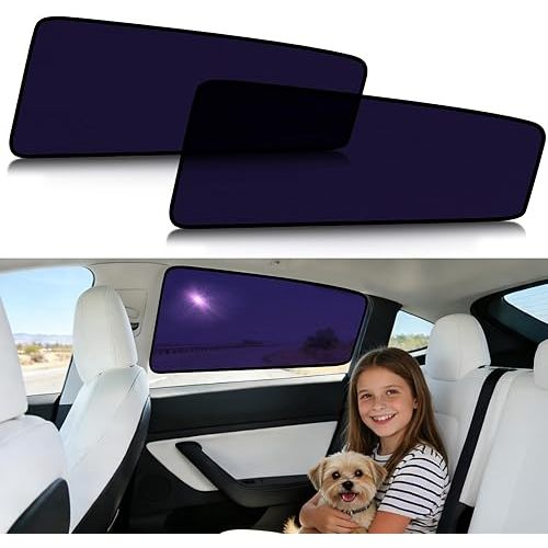 ZATOOTO Tesla Model 3 Car Window Shade for Baby, Bluish-Purple Static Cling Car Shades for Rear Window | Block Harsh Sunlight | UV Protection | Rear Window Sun Shade with Storage Bag | 2018-2025 |