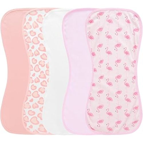 JOTDEW 5 Pack Baby Burp Cloths - Newborn Essentials Must Haves for Baby Girls Boys Soft 100% Cotton Breathable Infant Towels for Milk Spit Up Perfect Baby Shower Registry Gifts BC-03 Pink