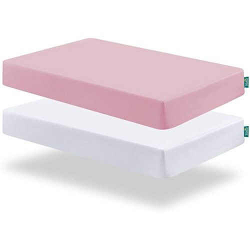Biloban Baby Crib Sheet 2 Pack (28 x 52in), Ultra Soft Crib Sheets Fitted for Standard Crib Mattress, Crib Sheet Set for Boys or Girls, Machine Washable, Microfiber, White and Pink