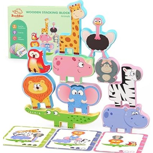 10 Pack Wooden Animal Stacking Blocks