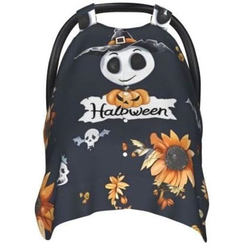 Halloween Pattern in Black Skulls Baby Car Seat Canopy and Nursing Cover for Breastfeeding Multi-Use Cover Lightweight Infant Stretchy Carrier Cover for Newborn Girls Boys