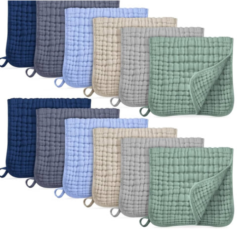 Muslin Burp Cloths for Baby 100% Cotton Burping Cloths for Boys Girls Large 20''X10'' Extra Soft and Absorbent 12 Pack - Multicolor