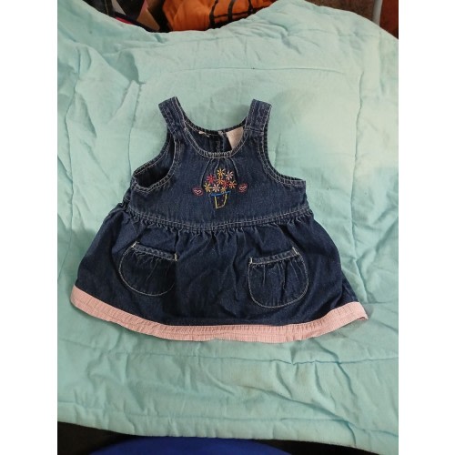 Infant Denim Jean Dress Vintage 3-6 Months Baby Girl Embroidered Flowers