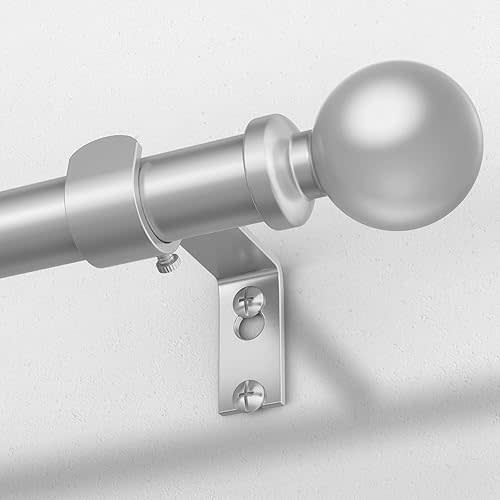 Silver Curtain Rod, 1 Inch Adjustable Heavy Duty Curtain Rods for Windows 48 to 84 Inch, Decorative Modern Window Treatment Rods, Telescopic Splicing Metal Drapery Pole, Easy Installation