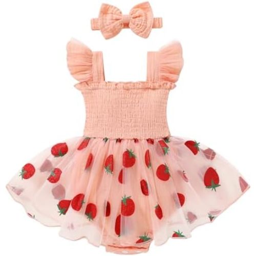 YOUNGER TREE Baby Girl Tulle Romper Dress Infant Sleeveless Ruffle Bodysuit Tutu Skirt Toddler Summer Clothes with Headband
