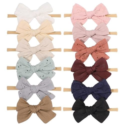 12pcs Baby Girls Hair Bows Nylon Elastic Hairband