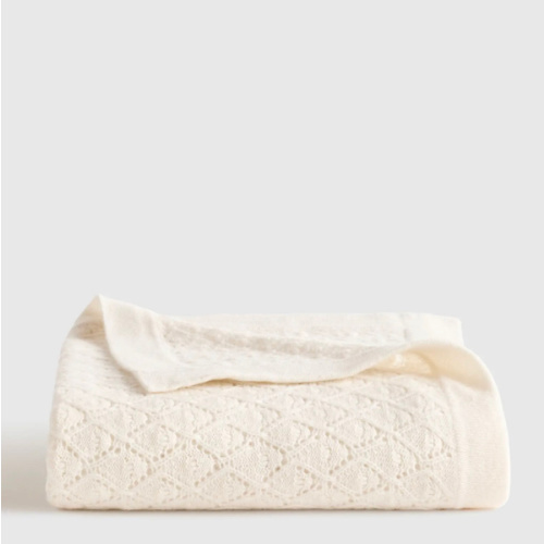 Washable Cashmere Pointelle Baby Blanket in Ivory