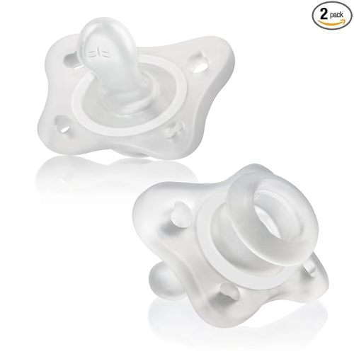 Chicco PhysioForma Mini Orthodontic Pacifier for Babies 0-2 Months, Ultra Light & Small, 100% Soft Silicone, Supports Breathing, One-Piece Design, Included Sterilizing Case, BPA Free, 2-Pack, Clear