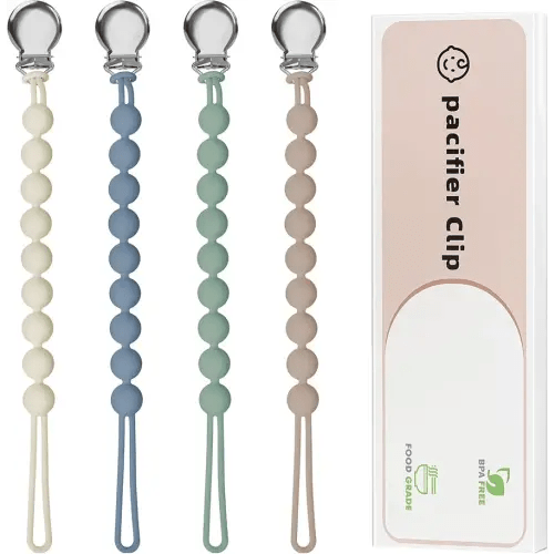 Pacifier Clips for Baby Boy- Loviomad Silicone Paci Clip for Philips Avent Soothie Binky Holder, Baby Newborn Essentials Shower Birthday Gift Round(4-Pack)