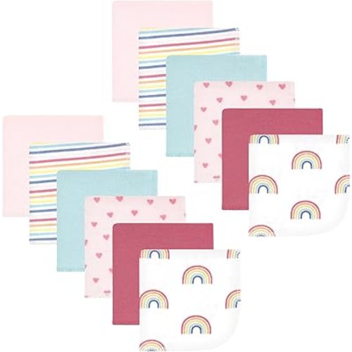 Hudson Baby Unisex Baby Flannel Cotton Poly Washcloths, Creative Rainbow 12Pk, One Size