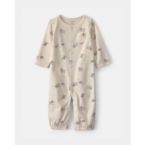 Baby Elephant 100% Cotton Sleeper Gown - Cream | Carter's