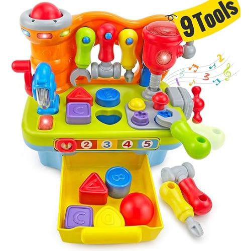 SunnyPal Toys for 1 Year Old Boy Birthday Gift, 9 in 1 Multifunction Music Workbench Learning Toy for Toddlers 1-3, Baby Toys 12-18 Months with Early Educational Sound Shape, Easter Basket Stuffers