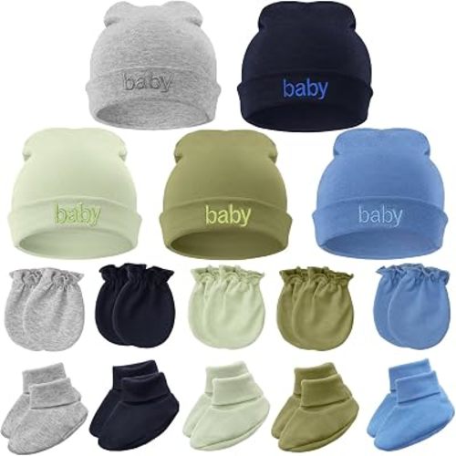 BQUBO Newborn Baby Hat Mittens Socks Set Infant Cotton Beanie Gloves Thick Warm Socks for 0-6 Months Boys Girls