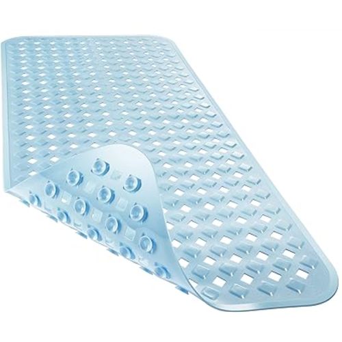 Yimobra Bathtub Mat Non Slip, Super Strong Suction Cups, 27.5"x15.5" Long Shower Mat with Drain Holes, Machine Washable Fast Draining Bath Mats, Bathroom Essentials,Light Blue