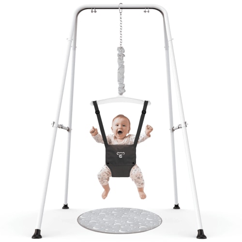G TALECO GEAR Baby Jumper with Stand, Foldable Baby Bouncer with Mat, Black, 6-24 Months