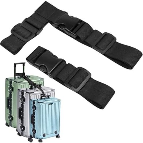 2 Pack Luggage Straps for Suitcases, Luggage Straps to Connect Two Suitcases, Adjustable T-Type and Normal Suitcase Straps for Connect 3 Luggage Together (Black)