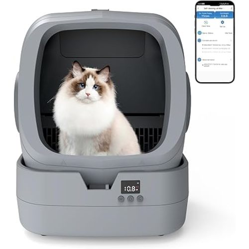 Automatic Cat Litter Box Self Cleaning - APP Control - Weight Monitoring - Ultra-Quiet, Medium Cats and Kittens Litter Box, Safe Anti-Pinch【Assembly Required】- Grey
