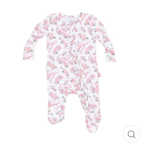 2 Way Ruffle Zipper Footie - Ribbons and Flowers