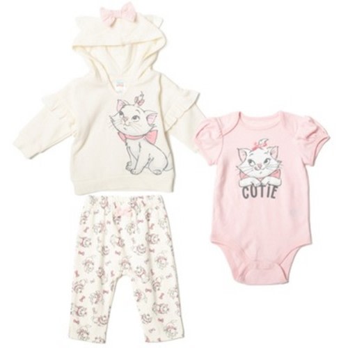Disney The Aristocats Marie Newborn Baby Boy or Girl Fleece Hoodie Bodysuit Pants Pink / White 0-3 Months