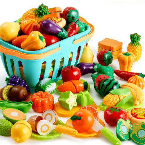 71Pcs Pretend Cutting Food Toy Set Fruits, Veggies, Basket Utensils – Builders Howe