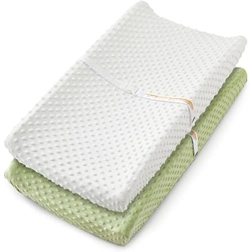 Homiest 2 Pack Changing Pad Cover, White + Sage Green Changing Table Sheets, Ultra Soft Fleece Minky Dot Fabric, Breathable Comfortable Diaper Pad Cover for Girls and Boys, Machine Washable