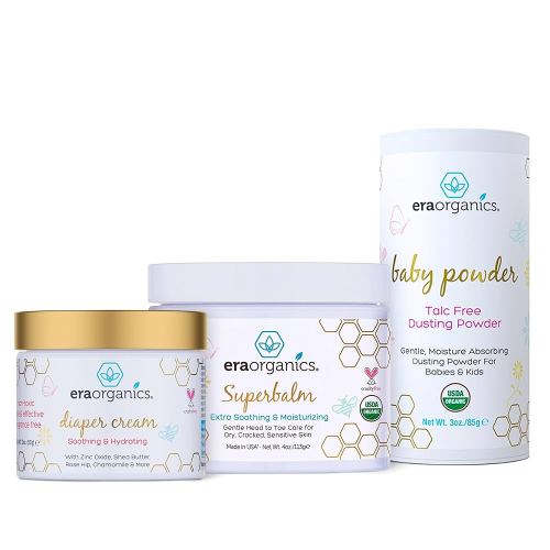 Era Organics Baby Powder & Healing Ointment & Diaper Cream – Gentle, Soothing Relief for Newborns, Infants & Toddlers – Eczema, Rashes, Cradle Cap & Chafing Protection