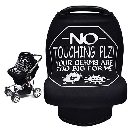 Car Seat Covers for Babies,Infant Carseat Canopy Nursing Breastfeeding Cover,Soft Stretchy Carrier Cover for Newborn Boys Girls, Multiuse for Stroller High Chair Shopping Cart - No Touching Sign - Black