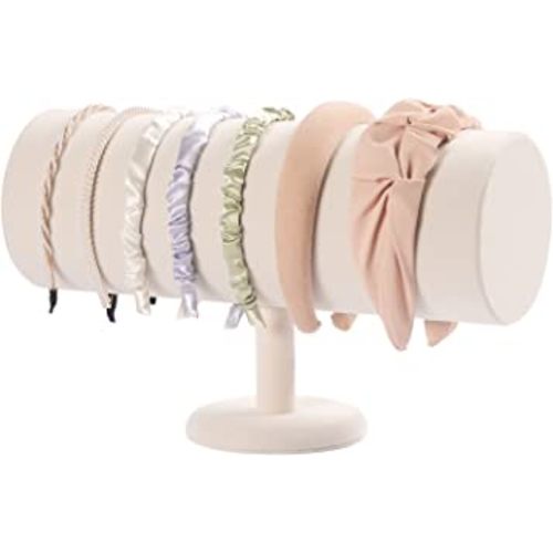 ByKen T-bar Headband Holder Organizer,Hair Band Ear Jewelry Accessories Display Stand for Girls(Beige Velvet)