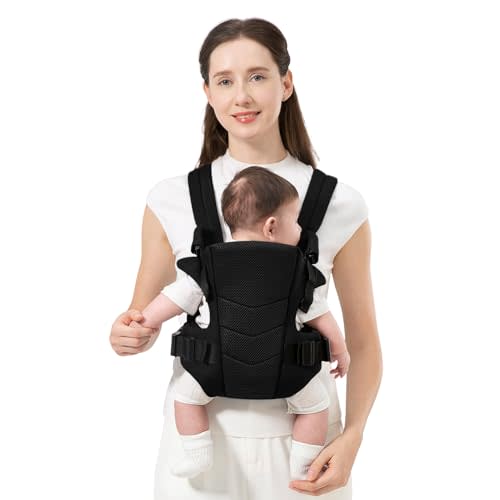Breathable Baby Carrier, Adjustable Baby Wrap Carrier, Ergonomic Baby Holder Carrier for Toddler Infant, Facing-in, Outward-Facing, and Back Carrying Positions Supported (Black)