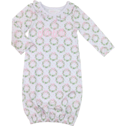 Pink And Green Knit Christmas Wreath Baby Gown – Cecil & Lou