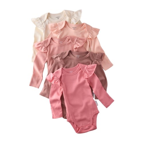 Ashley Ruffle Long Sleeve Organic Cotton Assorted 5-Pack Bodysuits