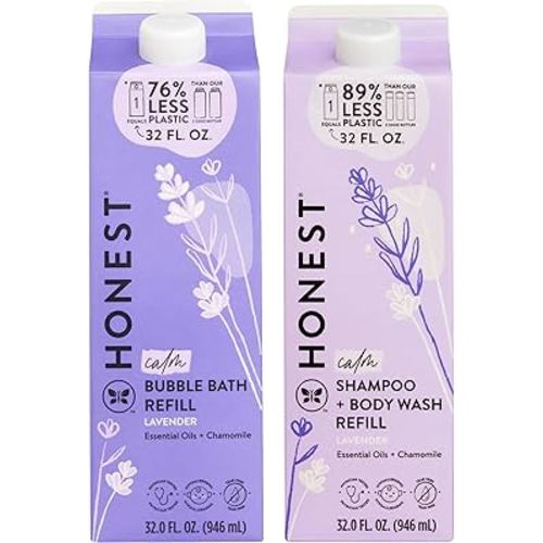 The Honest Company Calming Lavender Refill Carton Bundle | 2-in-1 Cleansing Shampoo + Body Wash + Foaming Bubble Bath | Naturally Derived, Tear free, Hypoallergenic | 32 fl oz each (Pack of 2)
