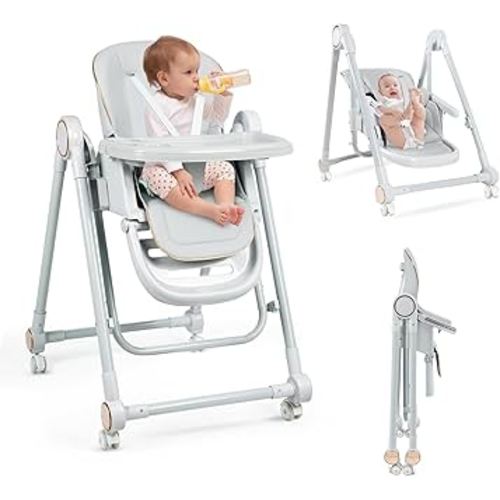 High Chairs for Babies and Toddlers, Portable Baby Swings for Infants with 5 Point Harness,High Chair with Wheels Adjustable Height & 6-Position Backrest