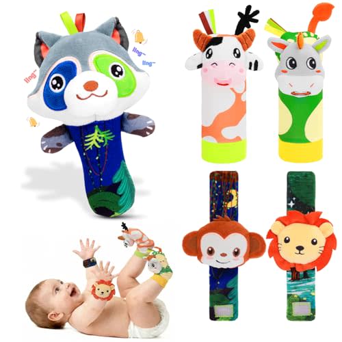 Baby Rattle Toys Set - Wrist Rattles for Babies 0-6 Months Baby Foot Rattles Socks 0-12 Months Baby Rattles & Plush Rings, Soft Sensory Toys for Newborn Essentials Baby Shower Gift