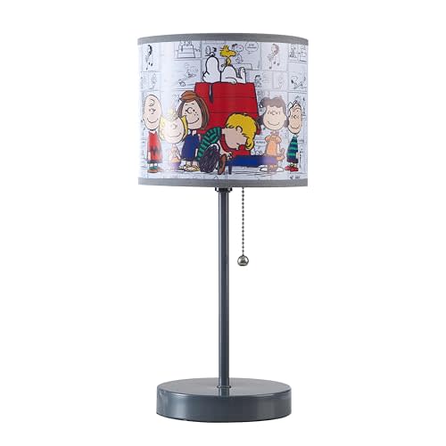 Idea Nuova Table Lamp for Kids,Stick Lamp with Printed Shade & Pull Chain,Bedroom or Nursery Nightstand Lighting,Peanuts Snoopy