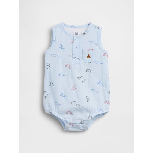 Baby Cotton Gauze Henley Pocket Tank Bodysuit